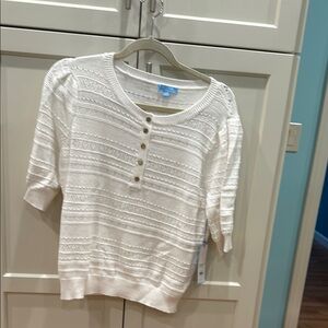 Draper James White Ribbed 3/4 Sleeve Blouse